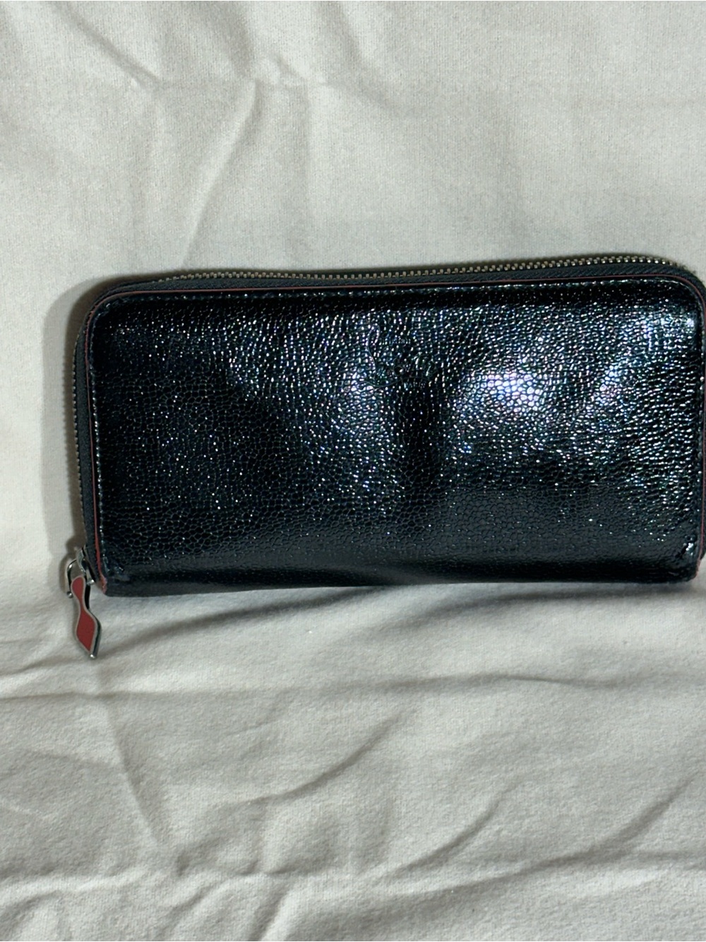 Christian Louboutin Black Glossy Zip Wallet
